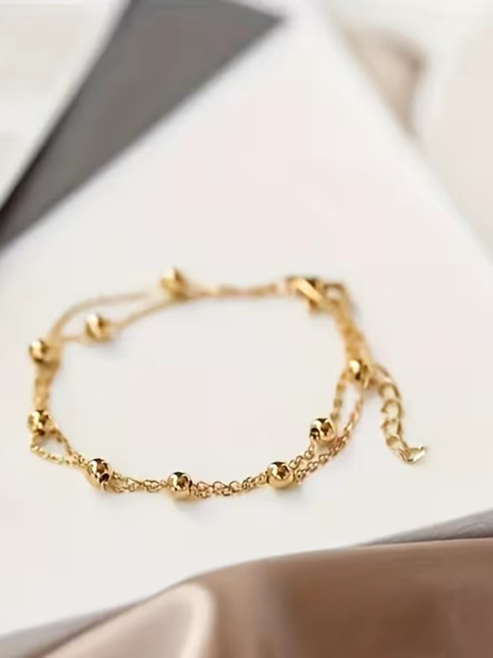 Delicate Gold Bead Double Chain Bracelet - Women Jewelry